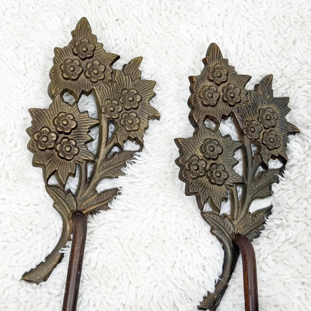 Vintage Set of Brass Sconces Art Nouveau Floral Candle Vase Votive Holders 9.75